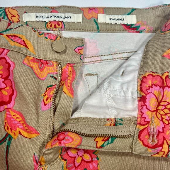 Jones New York Soho Women’s 10 Petite Tan/Pink Floral Slimming Jeans - Picture 4 of 8